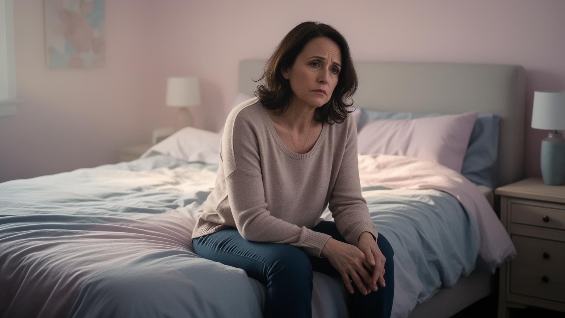 Mulher de meia-idade cansada ao amanhecer, retrato da apneia silenciosa subdiagnosticada