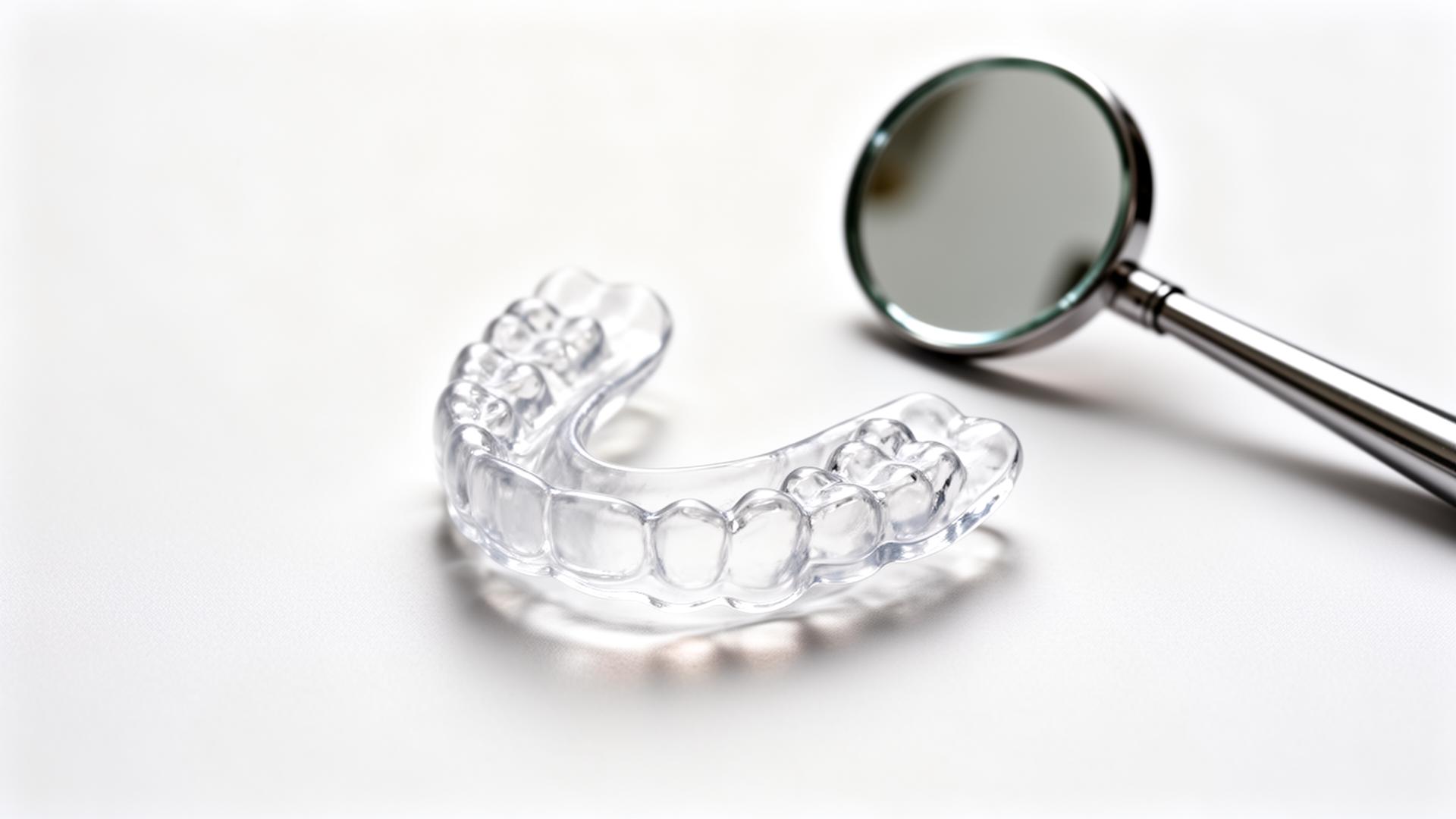 Placa oclusal transparente para tratamento de bruxismo, fotografia clínica